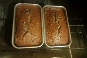 toasted walnut banana bread in the oven