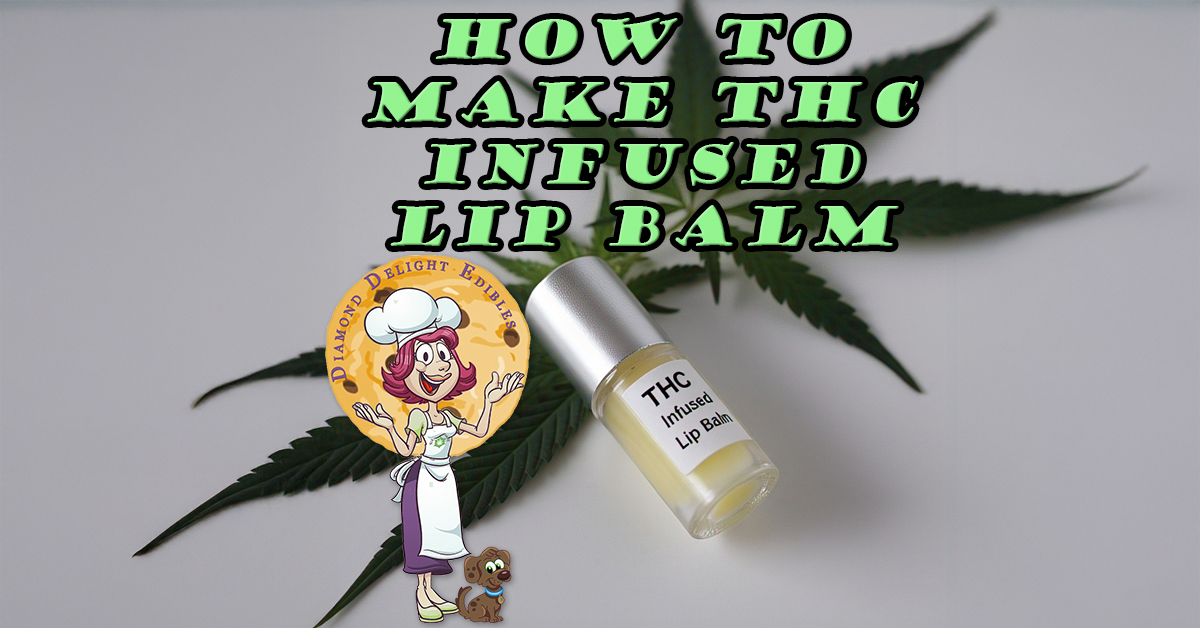 THC-infused lip balm with a pot leaf and a graphic of a lady with a dog